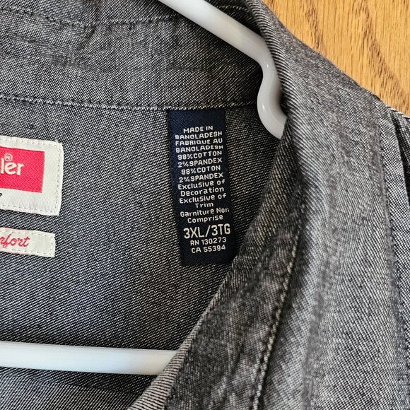 Wrangler Denim Shirt Mens 3XL Flex For Comfort Gray Button Up - Picture 3 of 4